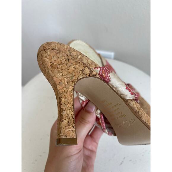 Y2K Paisley Satin Heels with Cork Bottom - Picture 10 of 10